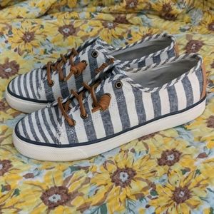 Blue and White stripes slip on Sperry's
